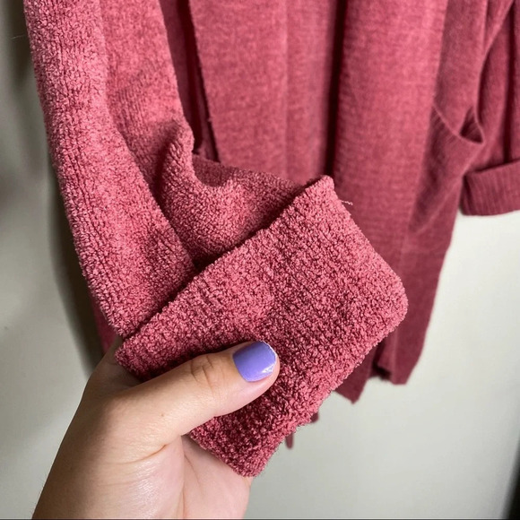 Barefoot Dreams Cozy Chic Lite Rust Knit Long Cardigan Pockets Size Small - Picture 5 of 9